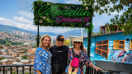 Comuna 13 Medellín colorful street art and escalators
