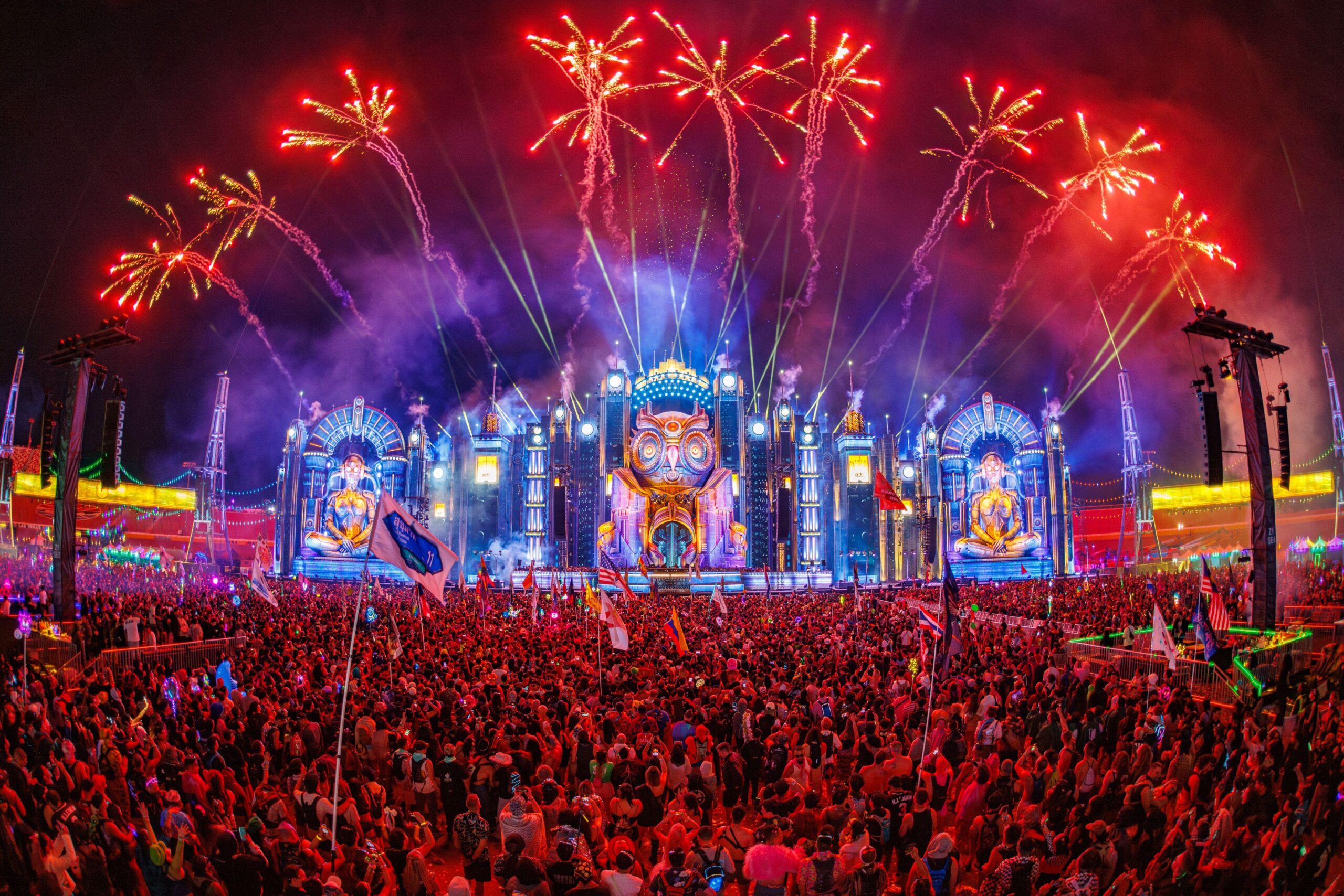 EDC Colombia 2026 festival in Medellín with fireworks and electronic music crowd